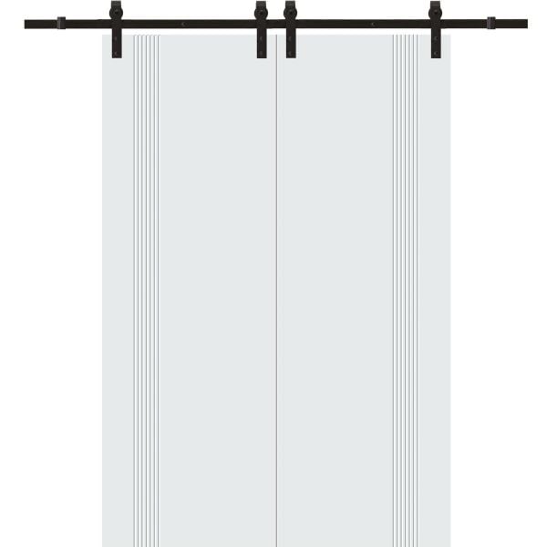 Modern Double Barn Door 60 x 80 inches | BASIC 0111 Arctic White | 13FT Rail Track Set | Solid Panel Interior Doors