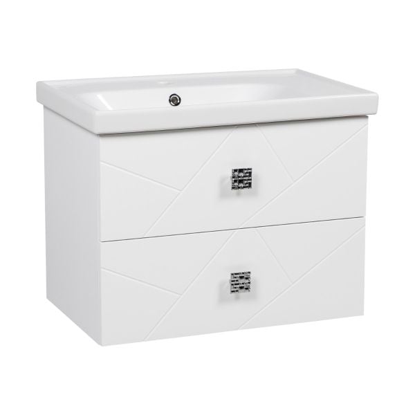 Modern Wall-Mount Bathroom Vanity with Washbasin | Picasso White Matte Collection | Non-Toxic Fire-Resistant MDF