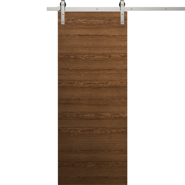 Modern Barn Door 18 x 80 inches | Ego 5000 Cognac Oak | 6.6FT Silver Rail Track Heavy Hardware Set | Solid Panel Interior Doors