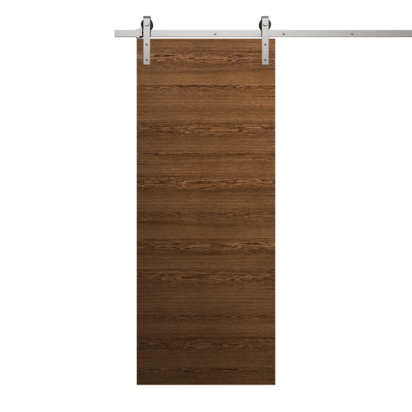 Modern Barn Door 18 x 84 inches | Ego 5000 Cognac Oak | 6.6FT Silver Rail Track Heavy Hardware Set | Solid Panel Interior Doors