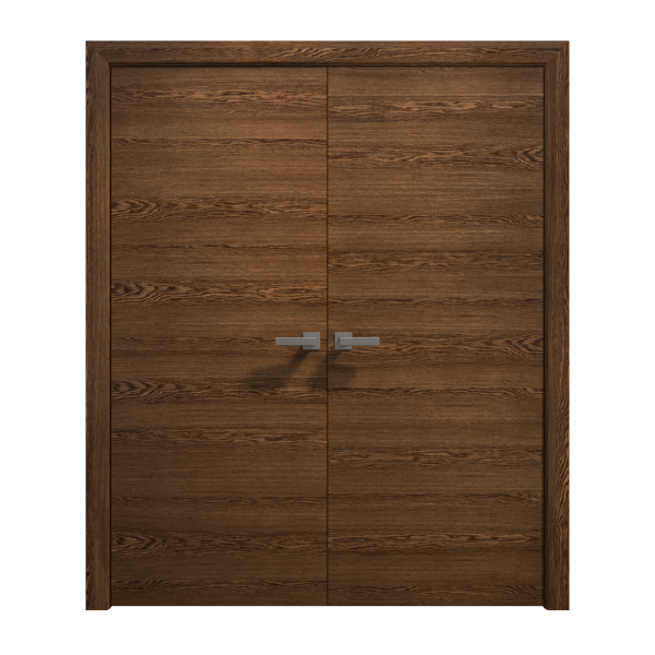 Interior Solid French Double Doors 36 x 80 inches | Ego 5000 Cognac Oak | Wood Interior Solid Panel Frame | Closet Bedroom Modern Doors