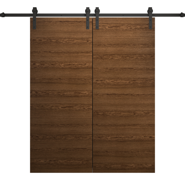 Modern Double Barn Door 36 x 80 inches | Ego 5000 Cognac Oak | 13FT Rail Track Set | Solid Panel Interior Doors
