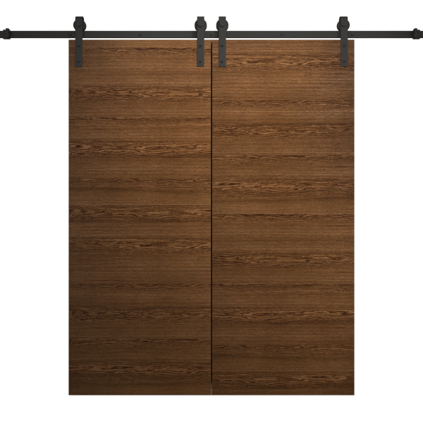 Modern Double Barn Door 72 x 96 inches | Ego 5000 Cognac Oak | 13FT Rail Track Set | Solid Panel Interior Doors