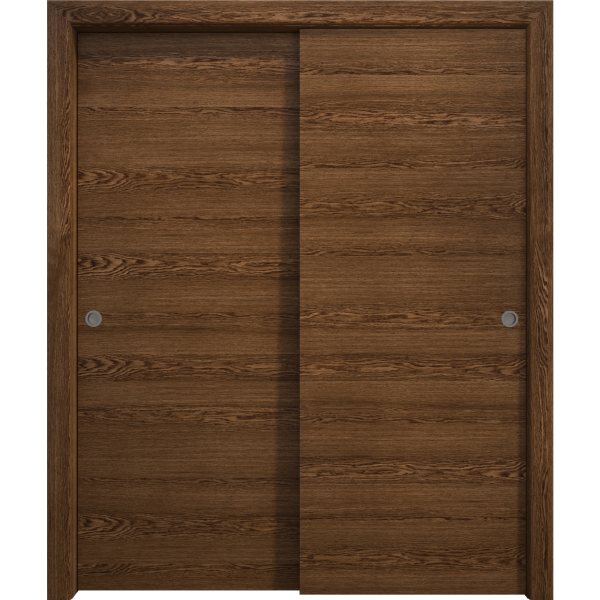 Sliding Closet Bypass Doors 36 x 80 inches | Ego 5000 Cognac Oak | Rails Hardware Set | Wood Solid Bedroom Wardrobe Doors