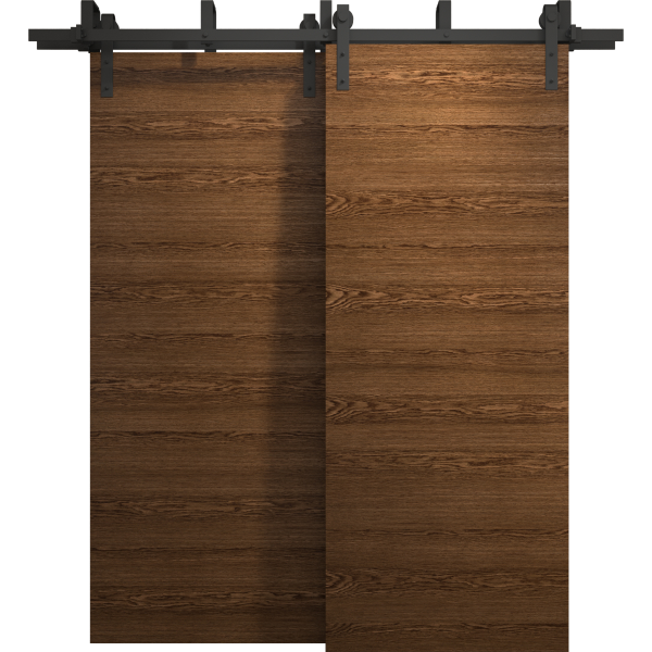 Sliding Closet Barn Bypass Doors 36 x 80 inches | Ego 5000 Cognac Oak | Modern 6.6ft Rails Hardware Set | Wood Solid Bedroom Wardrobe Doors