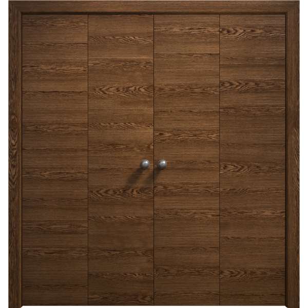 Sliding Closet Double Bi-fold Doors 72 x 80 inches | Ego 5000 Cognac Oak | Sturdy Tracks Moldings Trims Hardware Set | Wood Solid Bedroom Wardrobe Doors
