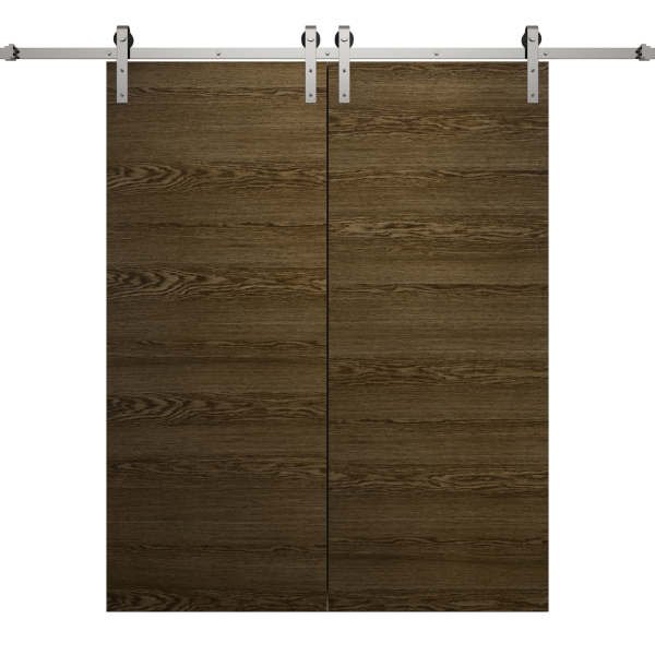 Modern Double Barn Door 72 x 80 inches | Ego 5000 Marble Oak | 13FT Silver Rail Track Set | Solid Panel Interior Doors