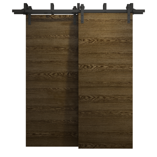 Modern Double Barn Door 84 x 84 inches | Ego 5000 Marble Oak | 14FT Rail Track Set | Solid Panel Interior Doors