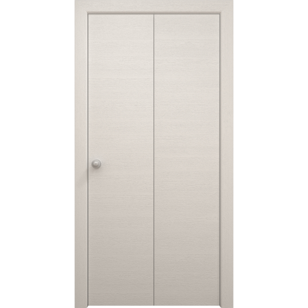 Sliding Closet Bi-fold Doors 36 x 80 inches | Ego 5000 Painted White Oak | Sturdy Tracks Moldings Trims Hardware Set | Wood Solid Bedroom Wardrobe Doors