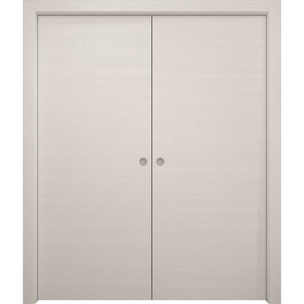 Sliding French Double Pocket Doors 36 x 80 inches | Ego 5000 Painted White Oak | Kit Rail Hardware | Solid Wood Interior Bedroom Modern Doors