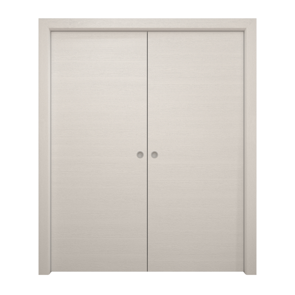 Sliding French Double Pocket Doors 36 x 80 inches | Ego 5000 Painted White Oak | Kit Rail Hardware | Solid Wood Interior Bedroom Modern Doors