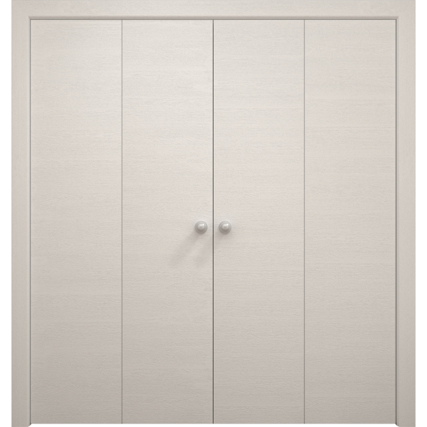 Sliding Closet Double Bi-fold Doors 72 x 80 inches | Ego 5000 Painted White Oak | Sturdy Tracks Moldings Trims Hardware Set | Wood Solid Bedroom Wardrobe Doors