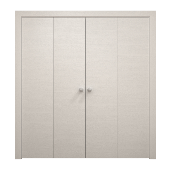 Sliding Closet Double Bi-fold Doors 72 x 80 inches | Ego 5000 Painted White Oak | Sturdy Tracks Moldings Trims Hardware Set | Wood Solid Bedroom Wardrobe Doors