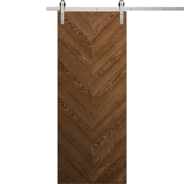 Modern Barn Door 18 x 80 inches | Ego 5005 Cognac Oak | 6.6FT Silver Rail Track Heavy Hardware Set | Solid Panel Interior Doors