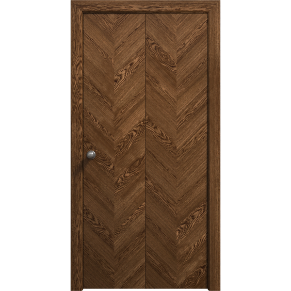 Sliding Closet Bi-fold Doors 36 x 80 inches | Ego 5005 Cognac Oak | Sturdy Tracks Moldings Trims Hardware Set | Wood Solid Bedroom Wardrobe Doors