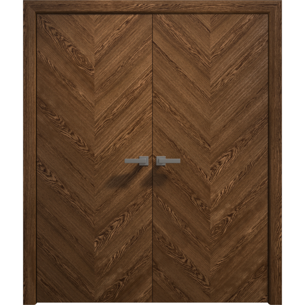 Interior Solid French Double Doors 36 x 80 inches | Ego 5005 Cognac Oak | Wood Interior Solid Panel Frame | Closet Bedroom Modern Doors
