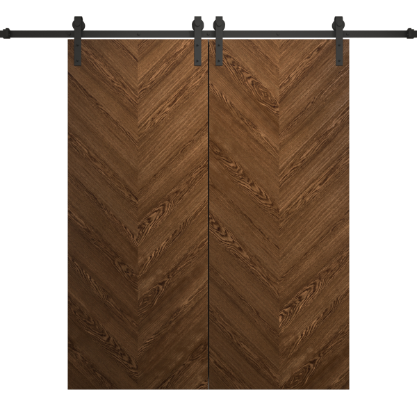 Modern Double Barn Door 36 x 80 inches | Ego 5005 Cognac Oak | 13FT Rail Track Set | Solid Panel Interior Doors