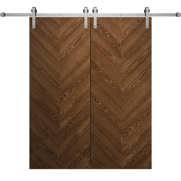 Modern Double Barn Door 36 x 80 inches | Ego 5005 Cognac Oak | 13FT Silver Rail Track Set | Solid Panel Interior Doors