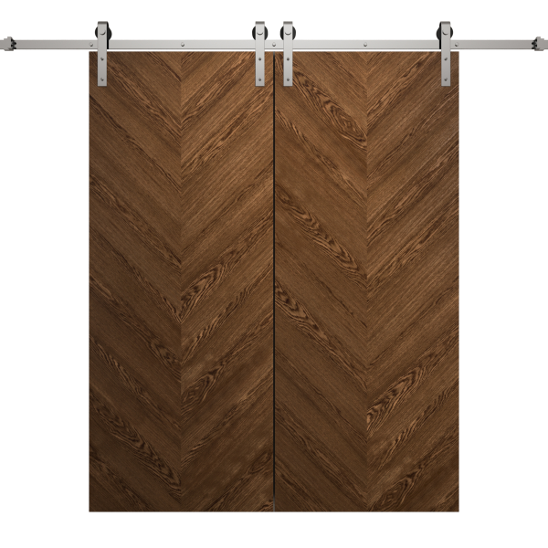 Modern Double Barn Door 56 x 96 inches | Ego 5005 Cognac Oak | 13FT Silver Rail Track Set | Solid Panel Interior Doors