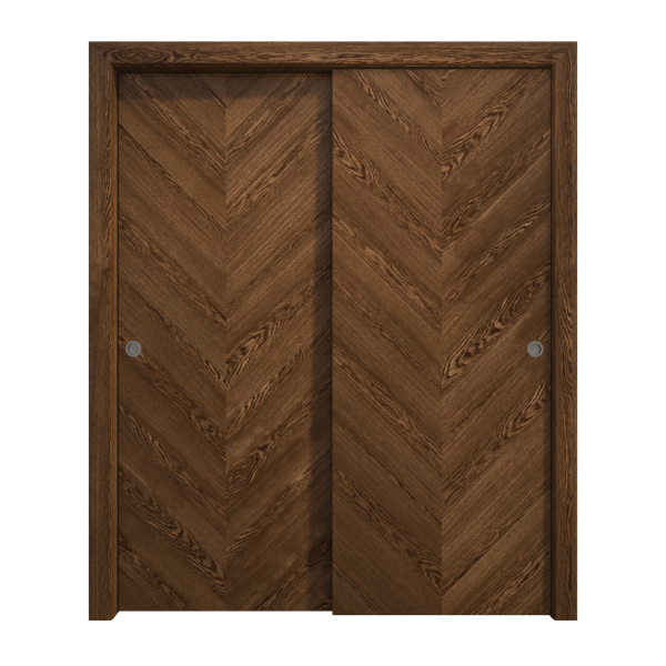 Sliding Closet Bypass Doors 64 x 80 inches | Ego 5005 Cognac Oak | Rails Hardware Set | Wood Solid Bedroom Wardrobe Doors