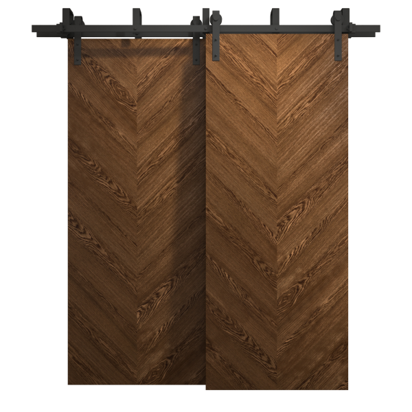 Sliding Closet Barn Bypass Doors 36 x 80 inches | Ego 5005 Cognac Oak | Modern 6.6ft Rails Hardware Set | Wood Solid Bedroom Wardrobe Doors