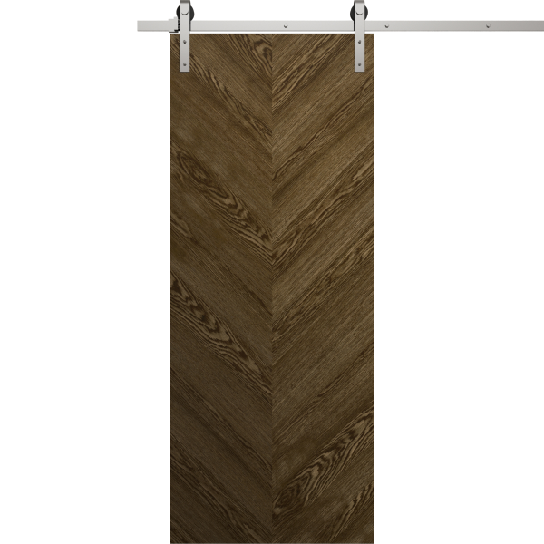 Modern Barn Door 18 x 80 inches | Ego 5005 Marble Oak | 6.6FT Silver Rail Track Heavy Hardware Set | Solid Panel Interior Doors