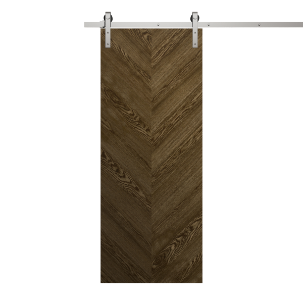 Modern Barn Door 18 x 80 inches | Ego 5005 Marble Oak | 6.6FT Silver Rail Track Heavy Hardware Set | Solid Panel Interior Doors