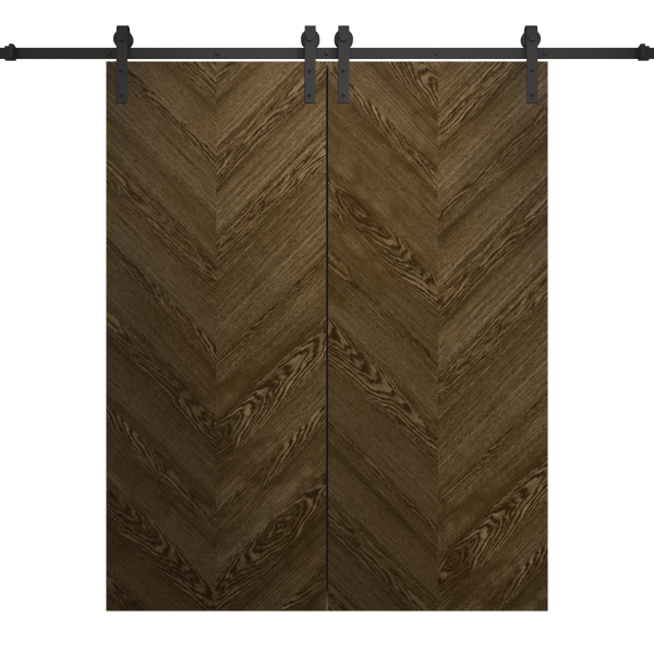 Modern Double Barn Door 36 x 80 inches | Ego 5005 Marble Oak | 13FT Rail Track Set | Solid Panel Interior Doors