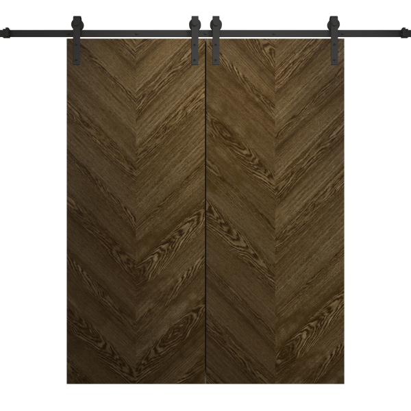 Modern Double Barn Door 72 x 96 inches | Ego 5005 Marble Oak | 13FT Rail Track Set | Solid Panel Interior Doors