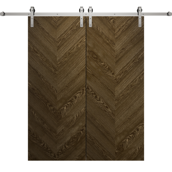 Modern Double Barn Door 48 x 84 inches | Ego 5005 Marble Oak | 13FT Silver Rail Track Set | Solid Panel Interior Doors
