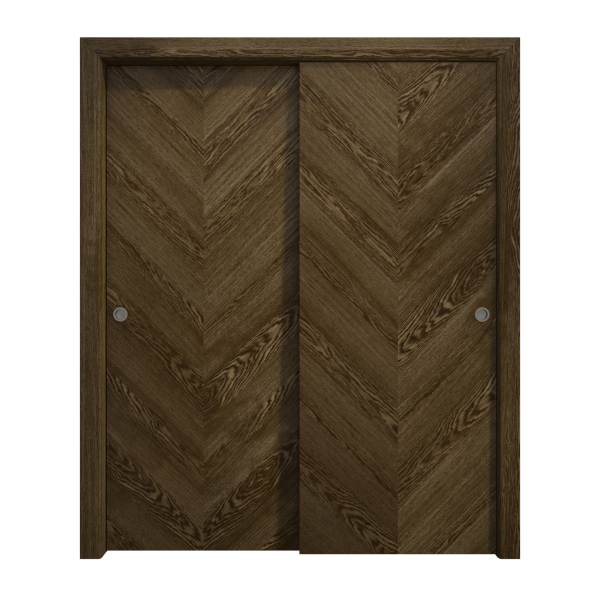 Sliding Closet Bypass Doors 72 x 96 inches | Ego 5005 Marble Oak | Rails Hardware Set | Wood Solid Bedroom Wardrobe Doors