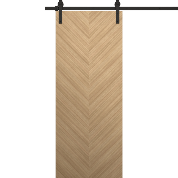 Modern Barn Door 18 x 80 inches | Ego 5005 Natural Oak | 6.6FT Rail Track Heavy Hardware Set | Solid Panel Interior Doors