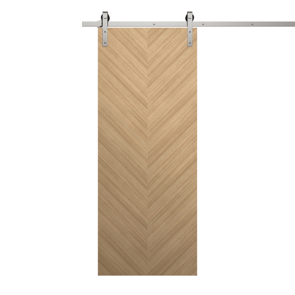 Modern Barn Door 30 x 96 inches | Ego 5005 Natural Oak | 6.6FT Silver Rail Track Heavy Hardware Set | Solid Panel Interior Doors