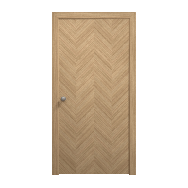 Sliding Closet Bi-fold Doors 36 x 80 inches | Ego 5005 Natural Oak | Sturdy Tracks Moldings Trims Hardware Set | Wood Solid Bedroom Wardrobe Doors