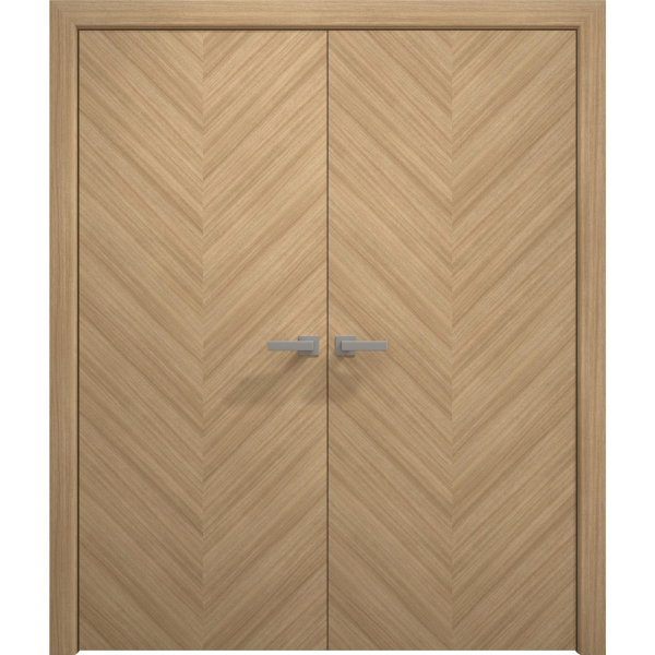 Interior Solid French Double Doors 36 x 80 inches | Ego 5005 Natural Oak | Wood Interior Solid Panel Frame | Closet Bedroom Modern Doors