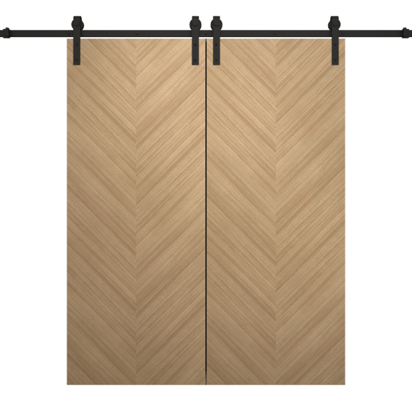 Modern Double Barn Door 84 x 84 inches | Ego 5005 Natural Oak | 14FT Rail Track Set | Solid Panel Interior Doors