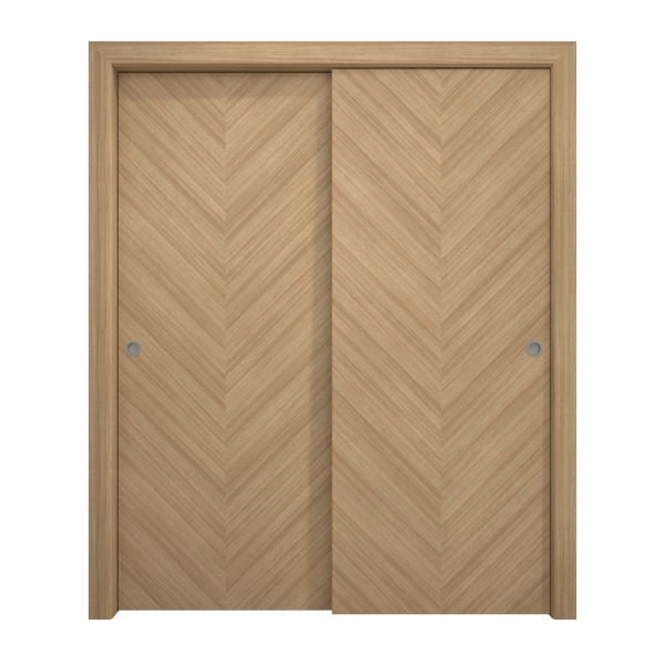 Sliding Closet Bypass Doors 60 x 80 inches | Ego 5005 Natural Oak | Rails Hardware Set | Wood Solid Bedroom Wardrobe Doors