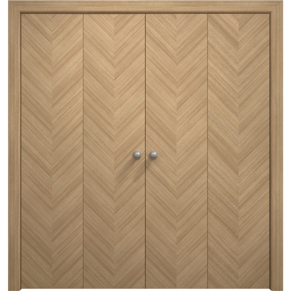 Sliding Closet Double Bi-fold Doors 72 x 80 inches | Ego 5005 Natural Oak | Sturdy Tracks Moldings Trims Hardware Set | Wood Solid Bedroom Wardrobe Doors