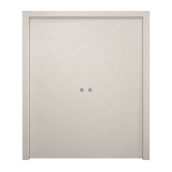 Sliding French Double Pocket Doors 36 x 80 inches | Ego 5005 Painted White Oak | Kit Rail Hardware | Solid Wood Interior Bedroom Modern Doors