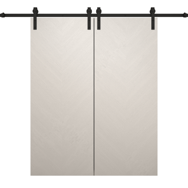 Modern Double Barn Door 36 x 80 inches | Ego 5005 Painted White Oak | 13FT Rail Track Set | Solid Panel Interior Doors
