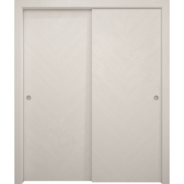 Sliding Closet Bypass Doors 36 x 80 inches | Ego 5005 Painted White Oak | Rails Hardware Set | Wood Solid Bedroom Wardrobe Doors