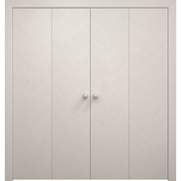 Sliding Closet Double Bi-fold Doors 72 x 80 inches | Ego 5005 Painted White Oak | Sturdy Tracks Moldings Trims Hardware Set | Wood Solid Bedroom Wardrobe Doors