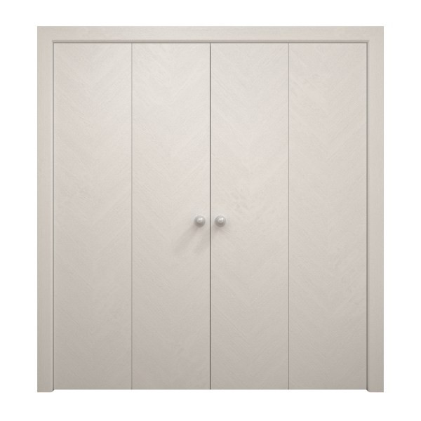 Sliding Closet Double Bi-fold Doors 72 x 80 inches | Ego 5005 Painted White Oak | Sturdy Tracks Moldings Trims Hardware Set | Wood Solid Bedroom Wardrobe Doors