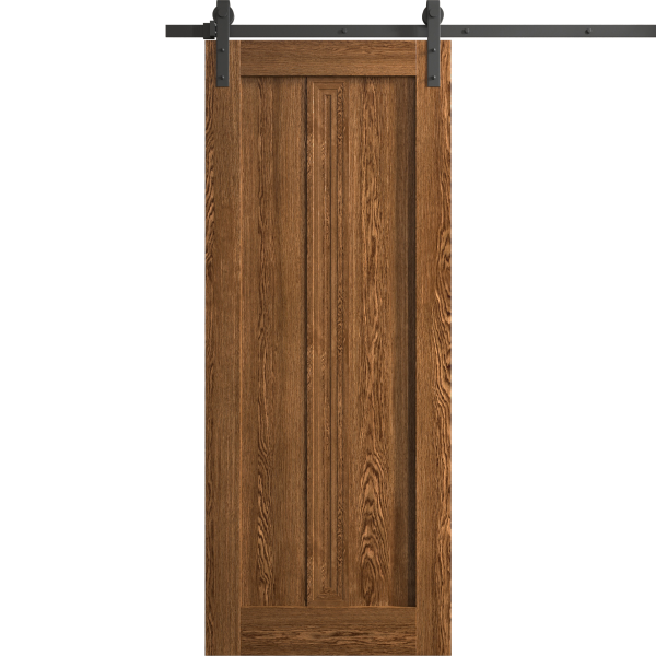 Modern Barn Door 18 x 80 inches | Ego 5006 Cognac Oak | 6.6FT Rail Track Heavy Hardware Set | Solid Panel Interior Doors