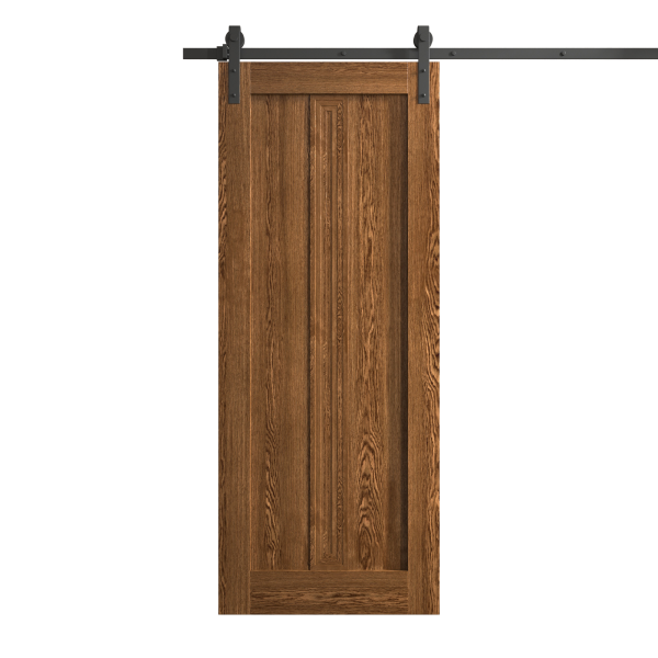 Modern Barn Door 18 x 80 inches | Ego 5006 Cognac Oak | 6.6FT Rail Track Heavy Hardware Set | Solid Panel Interior Doors