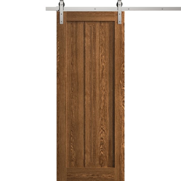 Modern Barn Door 18 x 80 inches | Ego 5006 Cognac Oak | 6.6FT Silver Rail Track Heavy Hardware Set | Solid Panel Interior Doors