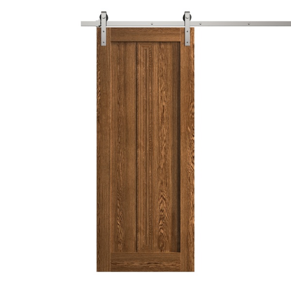 Modern Barn Door 36 x 84 inches | Ego 5006 Cognac Oak | 6.6FT Silver Rail Track Heavy Hardware Set | Solid Panel Interior Doors