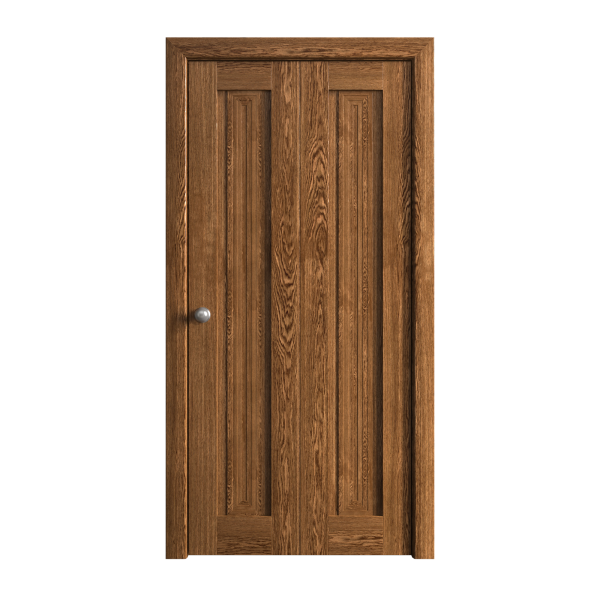 Sliding Closet Bi-fold Doors 36 x 80 inches | Ego 5006 Cognac Oak | Sturdy Tracks Moldings Trims Hardware Set | Wood Solid Bedroom Wardrobe Doors