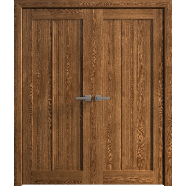 Interior Solid French Double Doors 36 x 80 inches | Ego 5006 Cognac Oak | Wood Interior Solid Panel Frame | Closet Bedroom Modern Doors