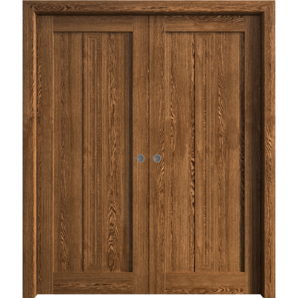 Sliding French Double Pocket Doors 36 x 80 inches | Ego 5006 Cognac Oak | Kit Rail Hardware | Solid Wood Interior Bedroom Modern Doors